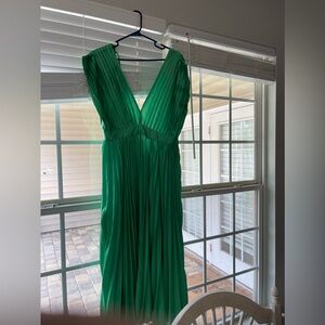Green satin dress